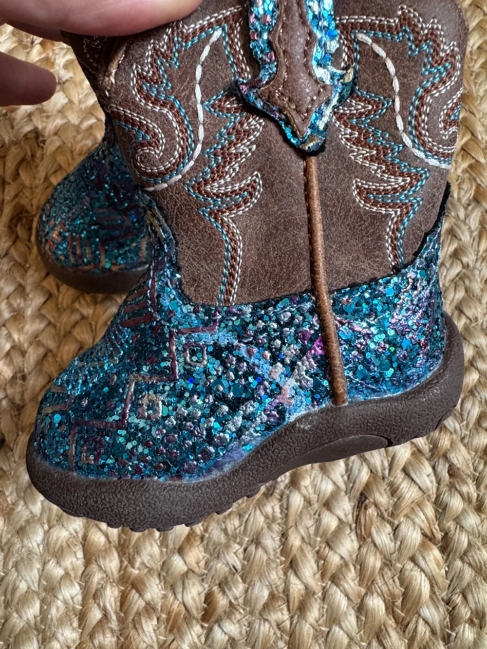 Roper 1 Infant Baby Girl Kids  Boots Blue Glitter Brown